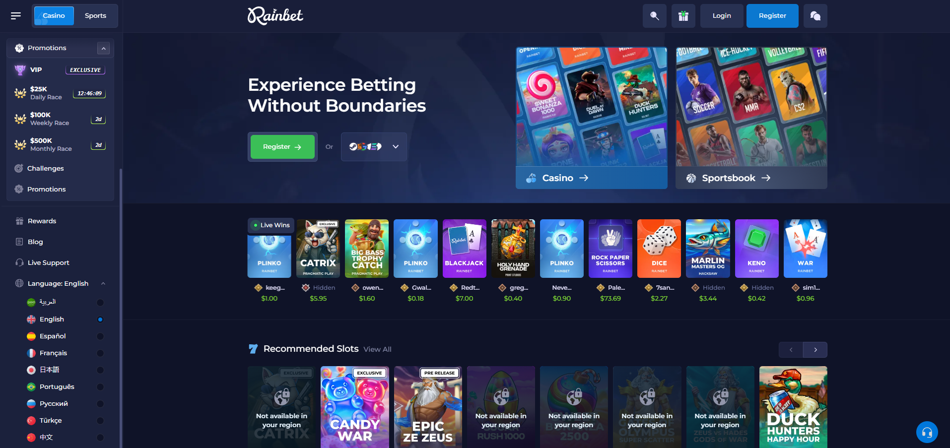 Rainbet Casino Login