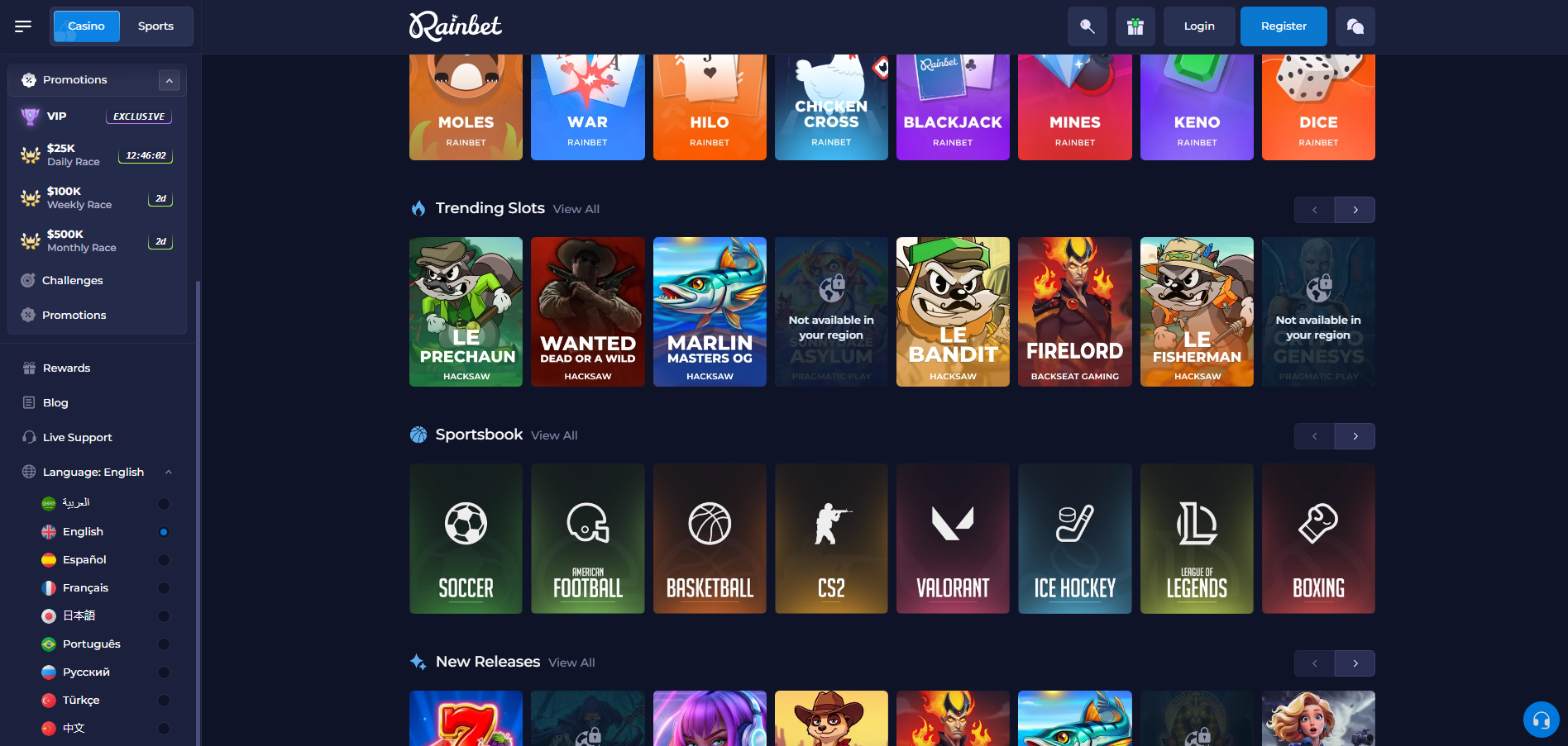 Rainbet Casino Games